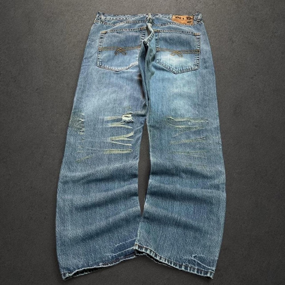 Y2K 2000s Ecko Unltd Cyber Grunge Indie Skater Hip Hop Embroidered Denim Jeans
